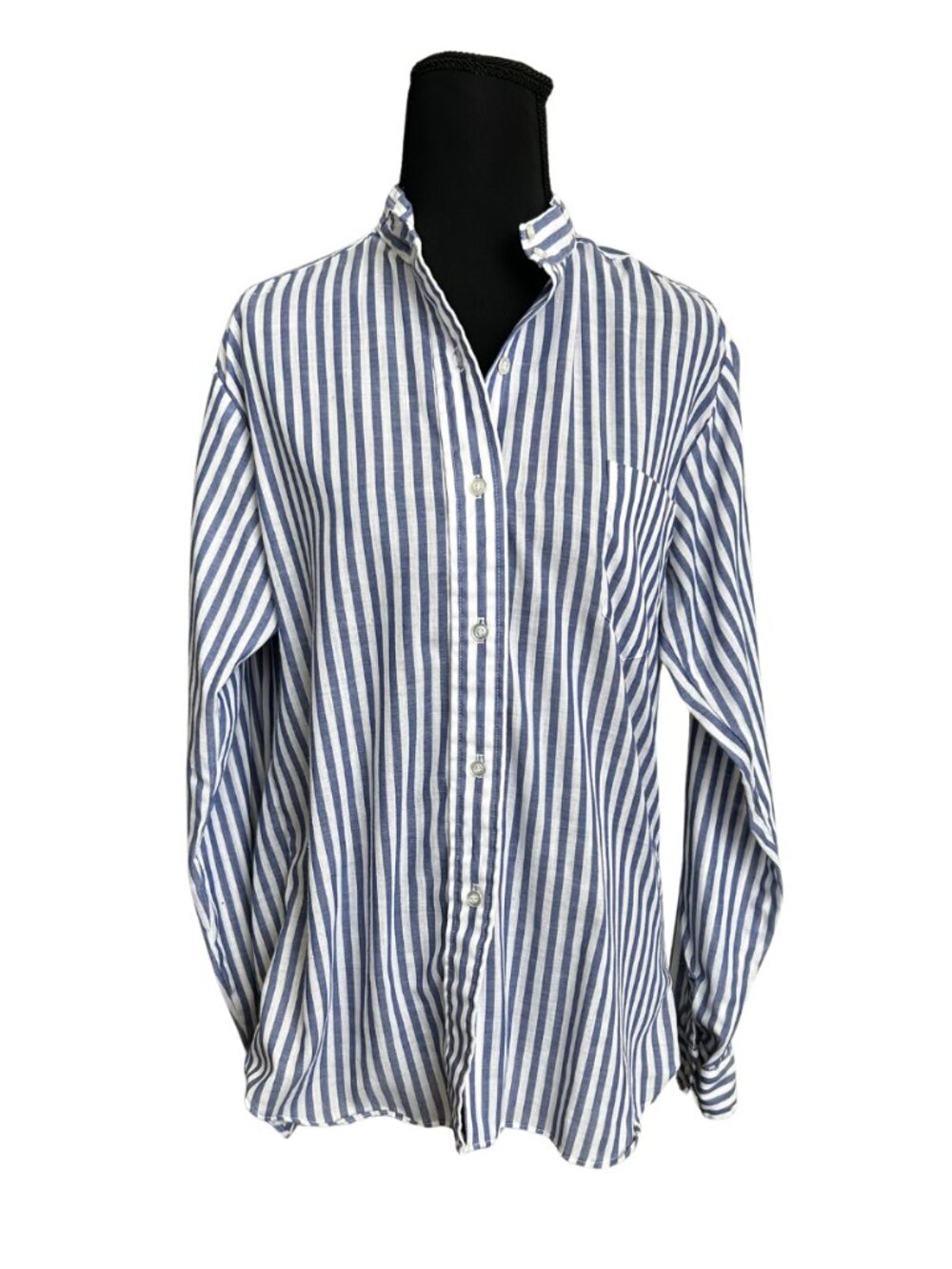 Men's Blue and White Striped Dress Shirt